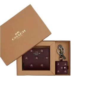 Coach Boxed Snap Wallet And Picture Frame Bag Charm With Star Print NWT CW950